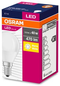 OSRAM LED žiarovka VALUE, E14, 5,5W, 470lm, 2700K, teplá biela