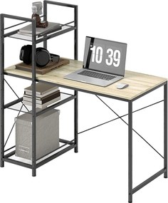 HOMCOM Priemyselný Prevratný Písací Stôl so Zásuvkami a Ocelovým Rámom 110x53x115.5 cm Dub a Čierna | Aosom