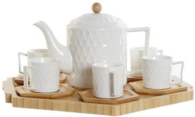 Kávová súprava, "WHITE DROP" porcelán-bambus, šálky 90ml s podšálkami na podnose, 14ks