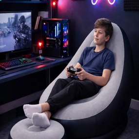 Nafukovacie relaxačné kreslo s podnožkou šedé