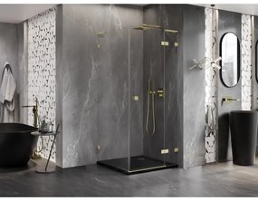 Mexen Lunar L, 1-krídlový sprchový kút, pravý, 80 x 80 cm, 8mm číre sklo, zlatý matný profil, 834L-080-080-55-00-P