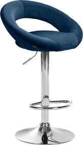 Barová stolička Olinda - zamat, chróm rám - modrá