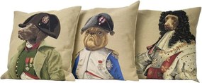 Béžový gobelínový vankúš s motívom buldočka v napoleonskej uniforme - 45 * 15 * 45cm