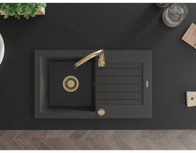 Mexen Pablo, granitový drez 752x436x161 mm, 1-komorový, čierna škvrnitá so zlatým sifónom, 6510751010-76-G