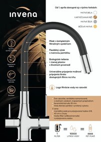 Invena Magic, stojanková drezová batéria s flexibilným ramenom a filtrom na pitnú vodu, čierna, INV-BZ-08-F04-V