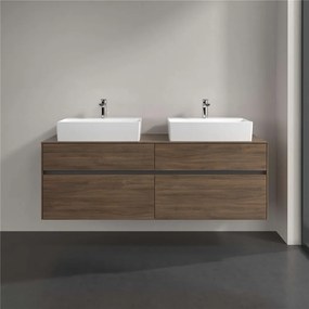 VILLEROY &amp; BOCH Collaro závesná skrinka pod dve umývadlá na dosku, 4 zásuvky, s LED osvetlením, 1600 x 500 x 548 mm, Arizona Oak, C137B0VH