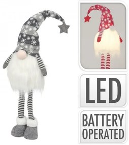 Vianočný škriatok Sneháč s LED a dlhými nohami – sivý 90 cm