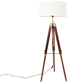 Vintage stojaca lampa mosadz s tienidlom bielym 50 cm trojnožka - Cortin