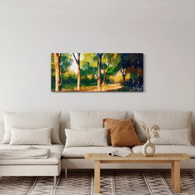 Obraz lesa v letnom slnku, maľba (120x50 cm)