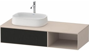 DURAVIT Zencha závesná skrinka pod umývadlo na dosku (umývadlo vľavo), 1 zásuvka + 1 otvorená priehradka, 1300 x 550 x 281 mm, čierna líniová štruktúra/taupe super matná, ZE4818063830000