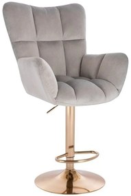 LuxuryForm DESIGN Barové kreslo AURORA VELUR na zlatom tanieri - svetlosivé