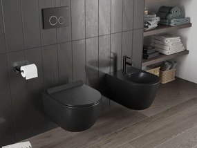 Mexen Carmen, závesná WC misa 490x365x340 mm, Rimless Tornádo + WC sedadlo z duroplastu, čierna matná, 30880185T