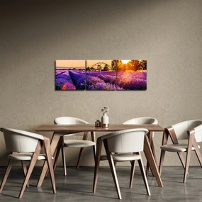 Obraz levanduľového poľa (s hodinami) (90x30 cm)