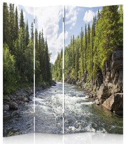 Ozdobný paraván Forest Green River Příroda - 145x170 cm, štvordielny, obojstranný paraván 360°