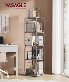 4-poschodová otočná polica na knihy, knižnica s oceľovým rámom, sivá