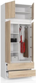 Skriňa s nadstavcom S 90 cm 2D 2SZ CLP biela / sonoma