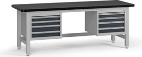 Pracovný stôl do dielne G4 s 2 závesnými boxami na náradie, MDF + PVC doska, 8 zásuviek, 2100 x 750 x 800 mm, grafit