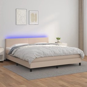 Boxspring posteľ matrac a LED kapučínová 160x200 cm umelá koža 3134116