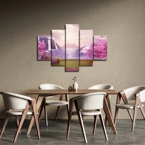 Obraz ružových stromov s jazerom (150x105 cm)