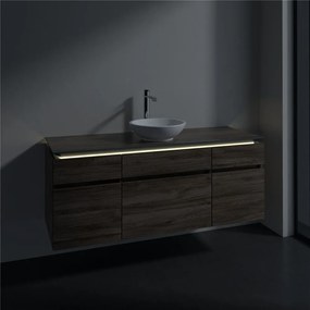 VILLEROY &amp; BOCH Legato závesná skrinka pod umývadlo na dosku (umývadlo v strede), 5 zásuviek, s LED osvetlením, 1400 x 500 x 550 mm, Stone Oak, B586L0RK