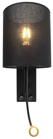 Moderná nástenná lampa čierna s bavlneným tienidlom - Stacca