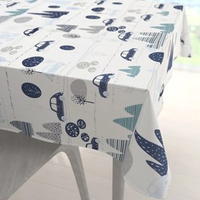 Biante Detský bavlnený štvorcový obrus Sandra SA-685 Modré autá medzi stromami na bielom 80x80 cm