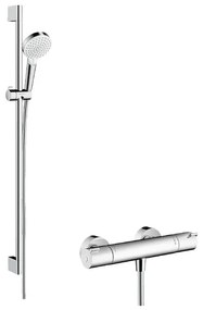 Hansgrohe Crometta - Vario sprchová súprava na stenu s termostatom Ecostat 1001 CL a sprchovou tyčou 90 cm, biela/chróm 27813400