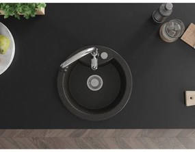 Mexen Diego, 1-komorový granitový drez 488x488x167 mm a drezová batéria Savita, čierna-zlatá metalíza, 6512-75-672601-00