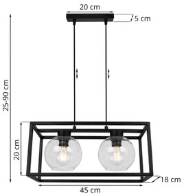 Závesné svietidlo Haga cage, 2x transparentné sklenené tienidlo v kovovom ráme