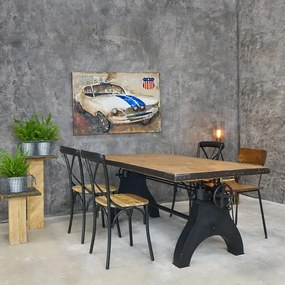 Liatinový industriálny jedálenský stôl s kovom lemovanou platňou pre 4-6 osôb 180x90x80 cm