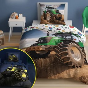Bavlnené posteľné obliečky svietiace v tme - motív traktora 2 časti: 1ks 140x200 + 1ks 70x80