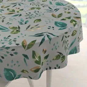 Biante Bavlnený okrúhly obrus Sandra SA-430 Modro-zelené listy na sivom Ø 90 cm