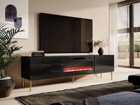 TV stolík Koda 200, Farby: čierny / čierny lesk + zlatá, Krb: čierny