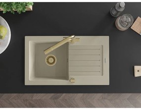 Mexen Pablo, granitový drez 752x436x161 mm, 1-komorový a zlatá batéria Duero, béžová, 6510-69-671600-50