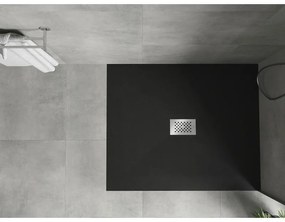 Mexen Hugo, obdĺžniková sprchová vanička SMC 140 x 100 cm, čierna, oceľová krytka, 42701014-X