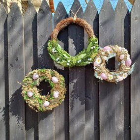 DECOLED Veľkonočný veniec na dvere 30 × 30 × 8 cm, plast a prútie, vonkajší