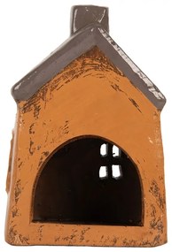 Oranžový keramický svietnik na čajovú sviečku domček Village - 9*7*12 cm