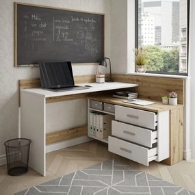 ROHOVÝ PISACÍ STÔL EMANUEL DUB ARTISAN + BIELA