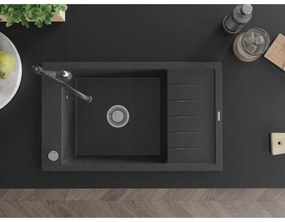 Mexen Elias, granitový drez 795x480x200 mm, 1-komorový a drezová batéria Carla, čierna škvrnitá, 6511-76-670700-76