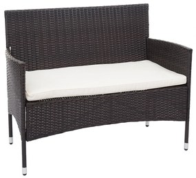 Záhradná súprava 2 kresiel, pohovky a stolíka HWC-F55 - hnedá, krémové vankúše