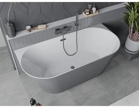 Mexen Oval Slim, voľne stojaca vaňa ku stene, 170 x 80 cm, biela-šedá, grafitový prepad, 52661708062-95