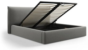 Sivá čalúnená dvojlôžková posteľ s úložným priestorom a roštom 160x200 cm Elio – Milo Casa