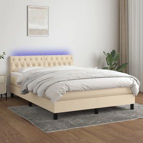 Posteľ boxsping s matracom a LED krémová 140x200 cm látka 3133402