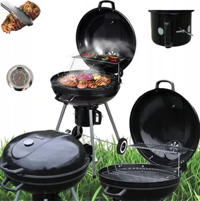 Okrúhly prenosný gril s poklopom a popolníkom