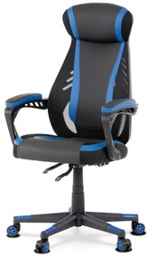 Herní křeslo, modrá, černá ekokůže a černá látka a síťovina MESH, PCA mech