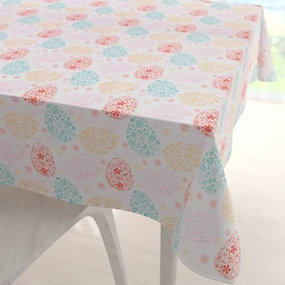 Biante Veľkonočný teflónový štvorcový obrus TF-106 Farebné kraslice na bielom 80x80 cm
