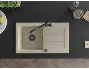 Mexen Pablo, granitový drez 752x436x161 mm, 1-komorový a drezová batéria Carla, béžová, 6510-69-670700-70