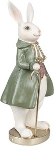 Dekorácia biely králik v kabáte s palicou - 12*9*26 cm