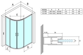 Gelco, SIGMA SIMPLY štvrťkruhová sprchová zástena 1000x800mm, R550, L/R, číre sklo, GS1080