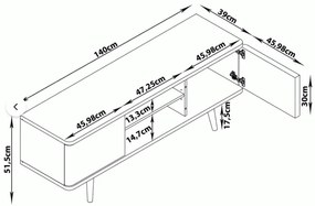 Biely TV stolík v dekore duba 140x52 cm Alana - Støraa